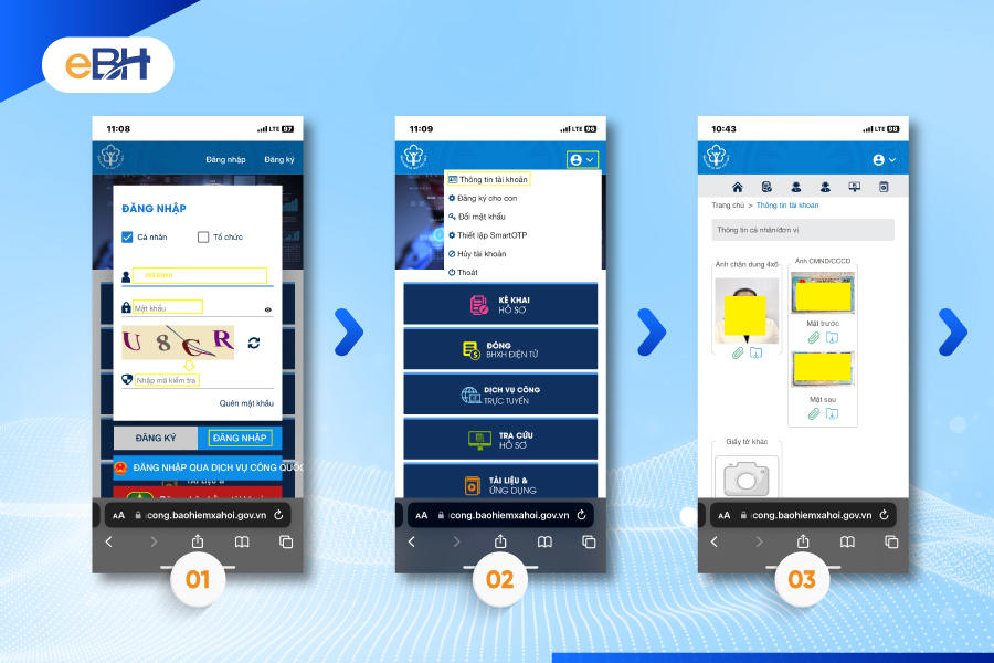 Bước 1,2,3 thao tác truy cập và sửa số căn cước VssID