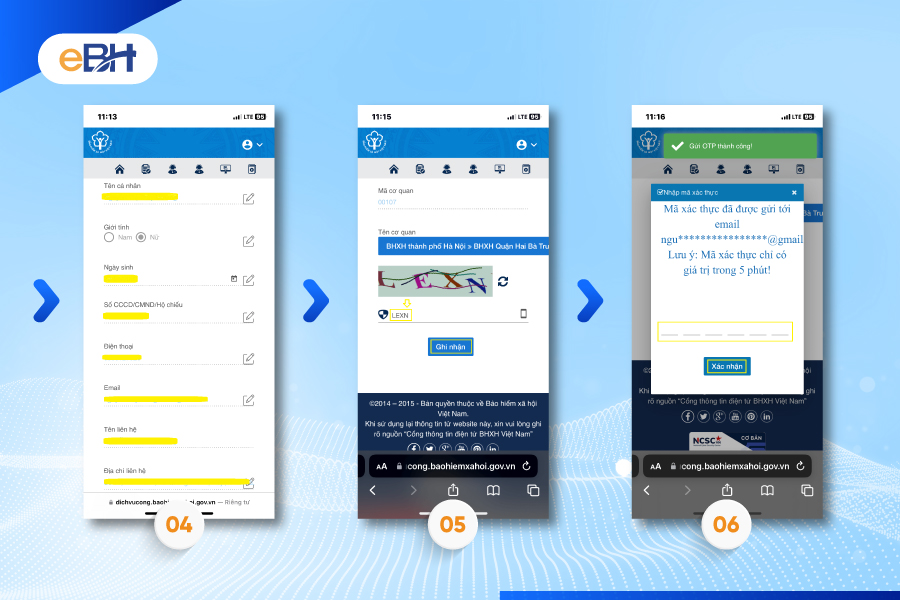 Bước 4,5,6 cập nhật số căn cước mới lên VssID