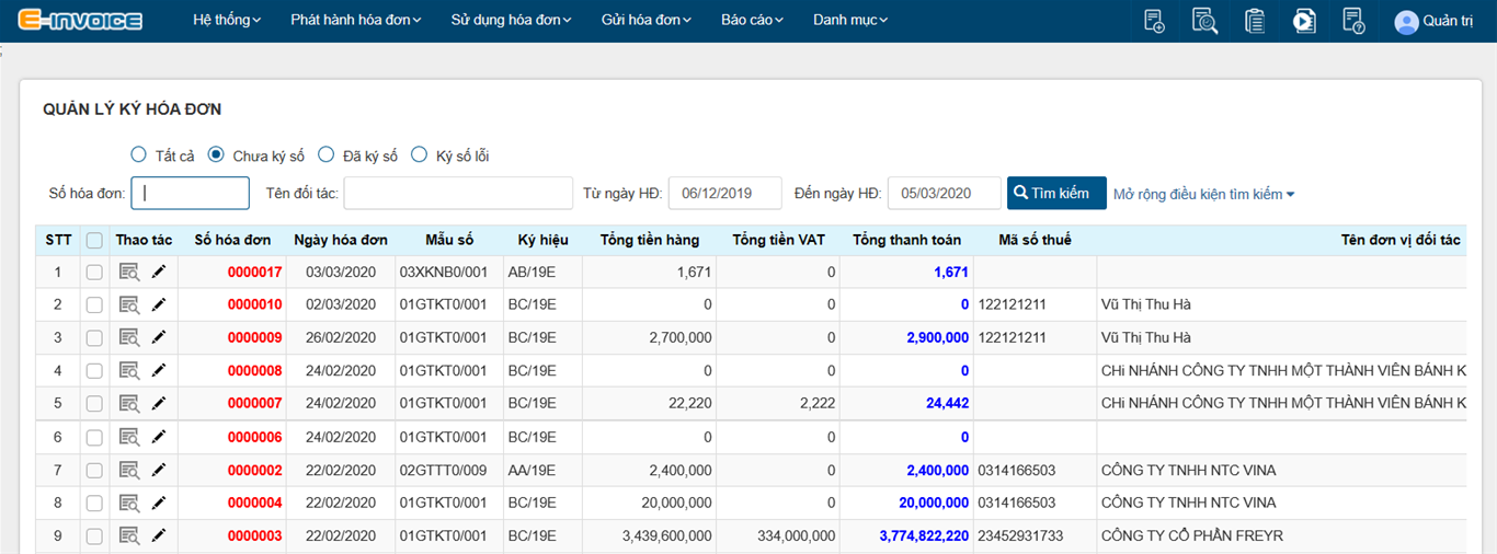  Mở hóa đơn điện tử cần ký số